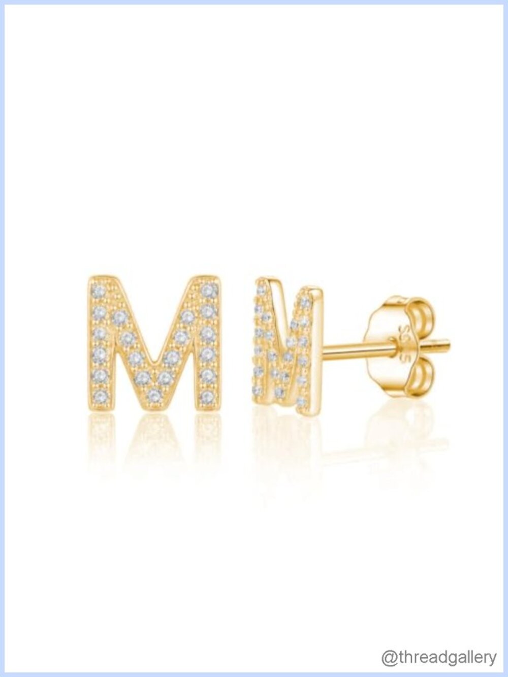 925 Sterling Silver CZ Initial Letter Stud Earrings 8mm A-Z